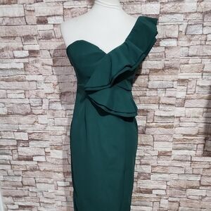 Hello Molly Elegant One-Shoulder Green Dress